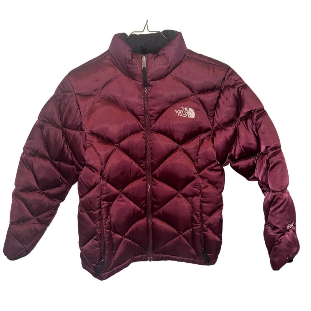 The North Face Girl 550 Goose Down Puffer Jacket L Burgundy Quilted Winter Coat